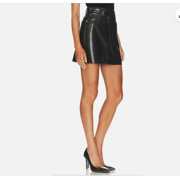 AGOLDE Black Criss Cross Recycled Leather Mini Skirt in Detox - Size 25/XS - Picture 12 of 16